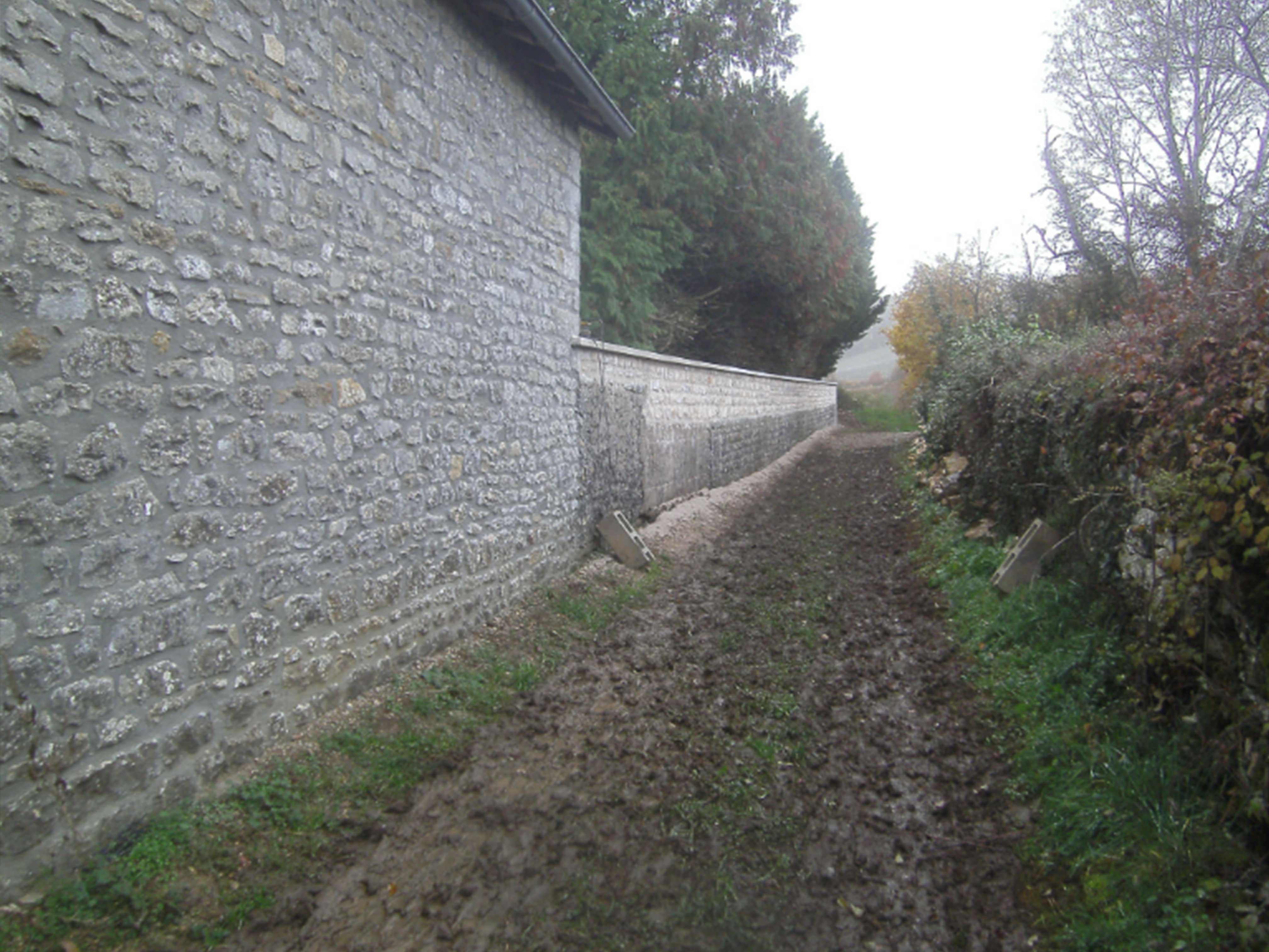 image présentant une allée avec un mur en pierre de Bourgogne