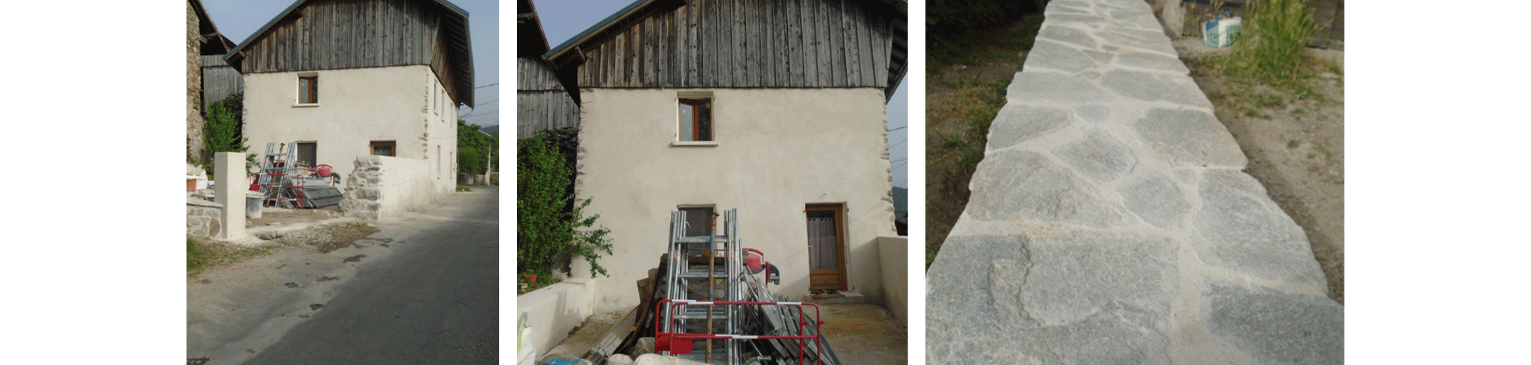 3 images d'un chantier pour une façade en chaux de haute savoie