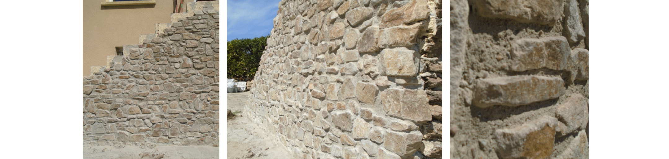 3 images d'un mur de pierre d'Ardèche