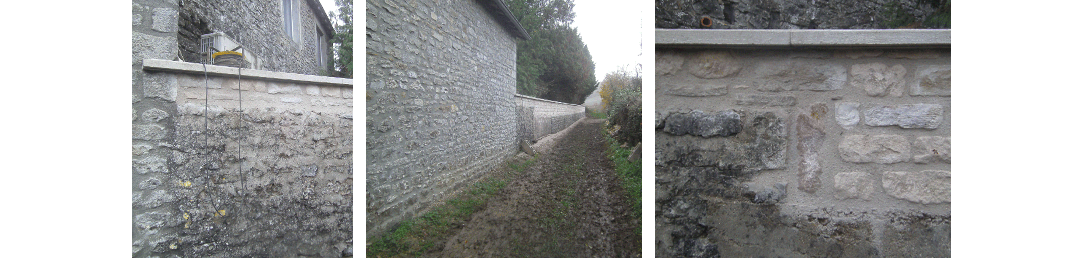 3 images d'un mur de pierre en Bourgogne